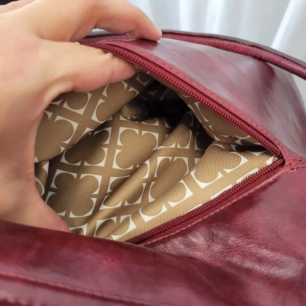 Liz Claiborne Dark Red Vegan Leather Oversized Tote w Tortoise and Gold Hardware